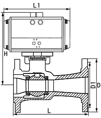 氣動高溫球閥,Q641M氣動高溫球閥結構圖